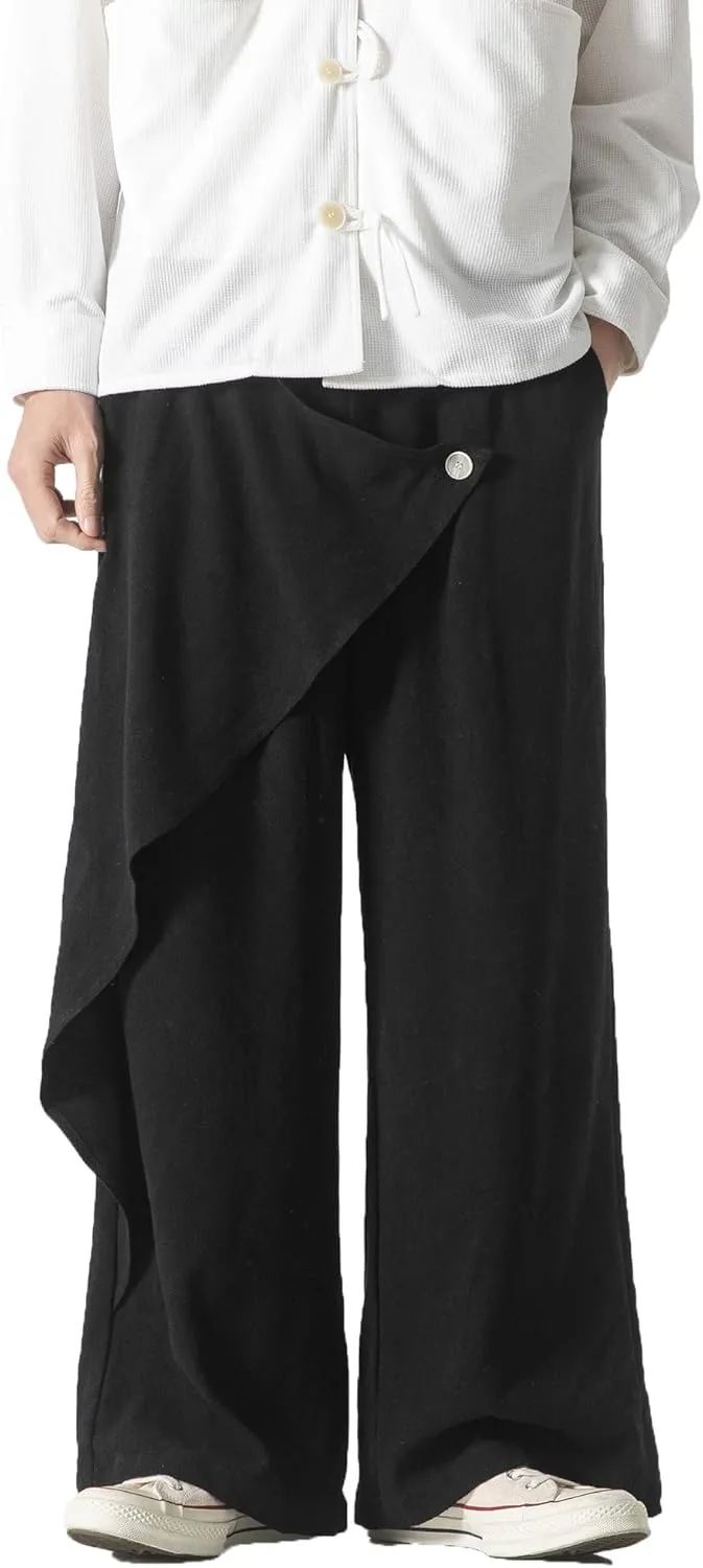 PRIJOUHE Mens Casual Linen Pants Baggy Pants Lightweight Elastic Drawstring Waist Harem Pants