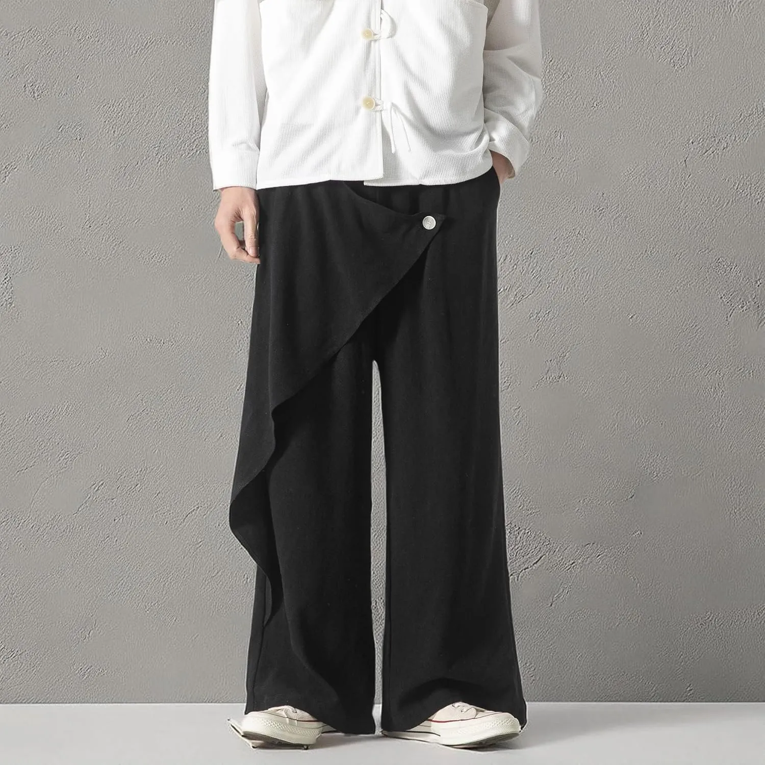 PRIJOUHE Mens Casual Linen Pants Baggy Pants Lightweight Elastic Drawstring Waist Harem Pants