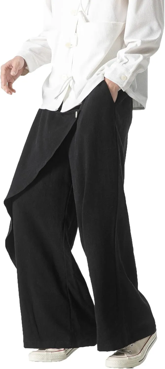 PRIJOUHE Mens Casual Linen Pants Baggy Pants Lightweight Elastic Drawstring Waist Harem Pants