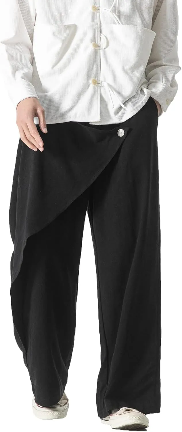 PRIJOUHE Mens Casual Linen Pants Baggy Pants Lightweight Elastic Drawstring Waist Harem Pants