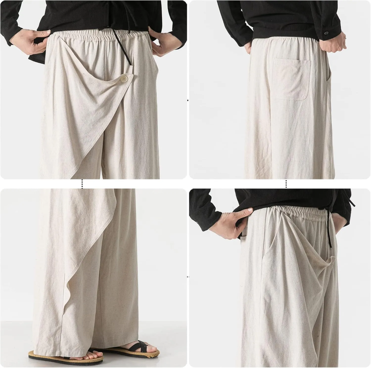 PRIJOUHE Mens Casual Linen Pants Baggy Pants Lightweight Elastic Drawstring Waist Harem Pants
