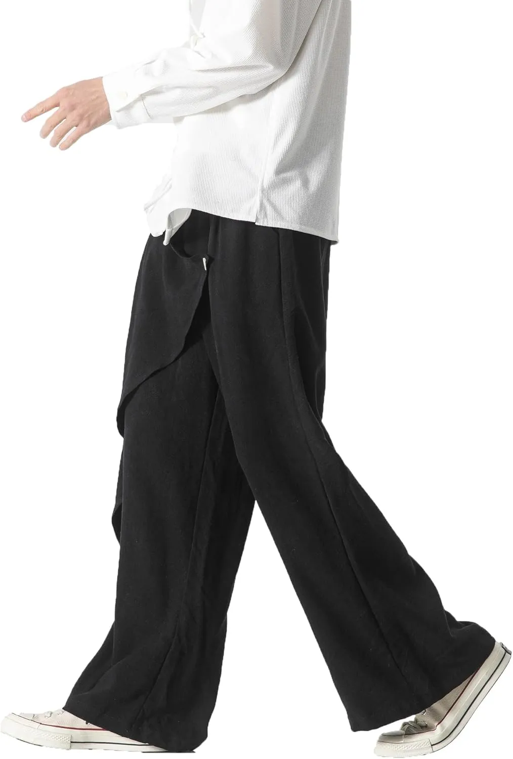 PRIJOUHE Mens Casual Linen Pants Baggy Pants Lightweight Elastic Drawstring Waist Harem Pants