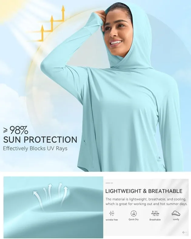 Pudolla Women's Sun Protection Shirt UPF 50  Long Sleeve Lightweight UV Hoodie for Women Hiking Outdoor Fishing Summer