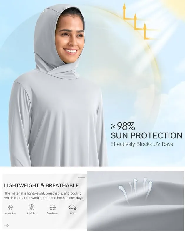 Pudolla Women's Sun Protection Shirt UPF 50  Long Sleeve Lightweight UV Hoodie for Women Hiking Outdoor Fishing Summer