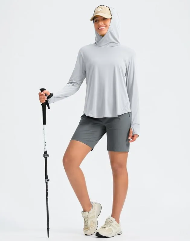 Pudolla Women's Sun Protection Shirt UPF 50  Long Sleeve Lightweight UV Hoodie for Women Hiking Outdoor Fishing Summer
