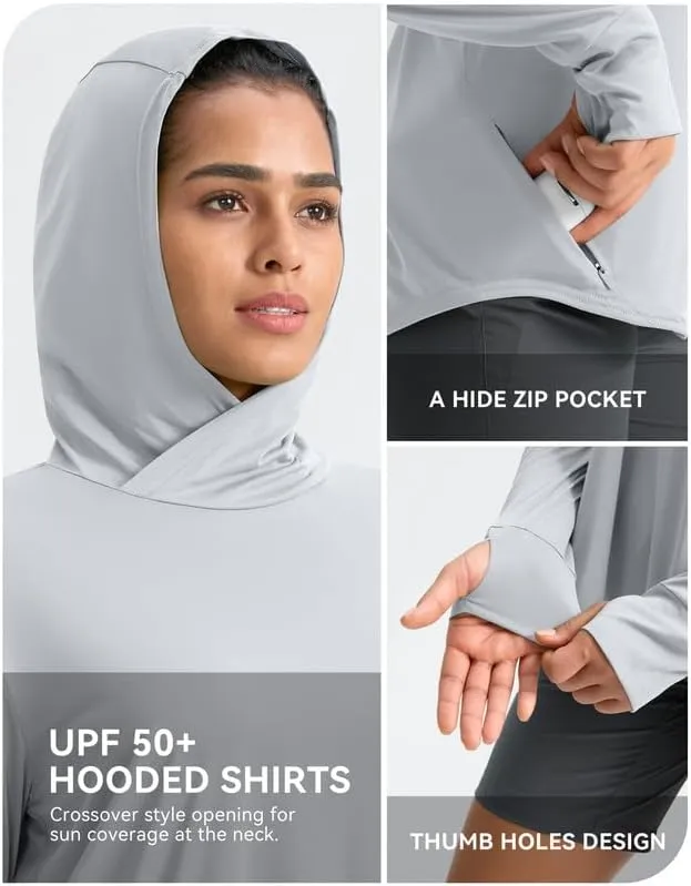 Pudolla Women's Sun Protection Shirt UPF 50  Long Sleeve Lightweight UV Hoodie for Women Hiking Outdoor Fishing Summer