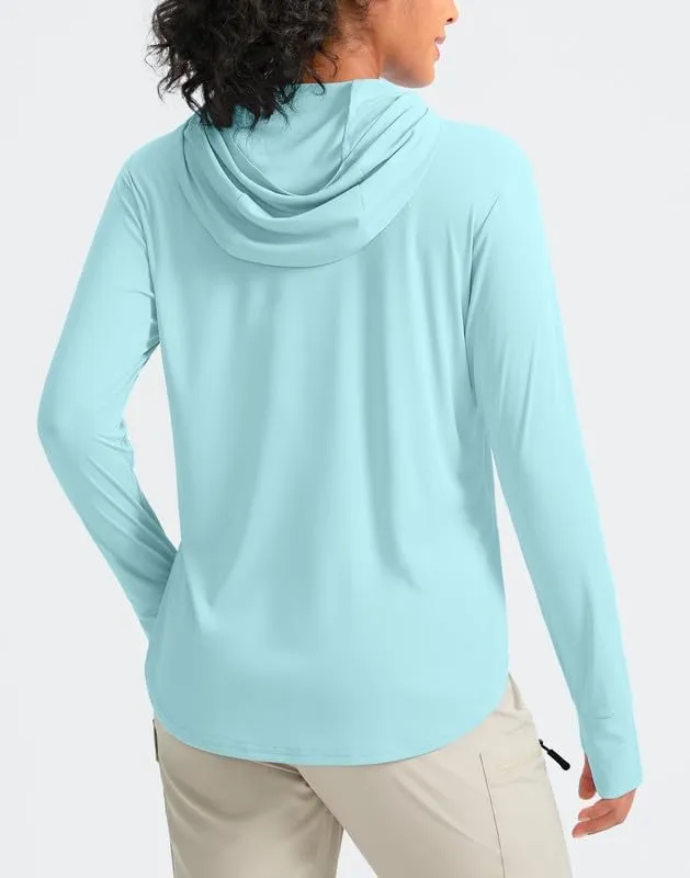 Pudolla Women's Sun Protection Shirt UPF 50  Long Sleeve Lightweight UV Hoodie for Women Hiking Outdoor Fishing Summer
