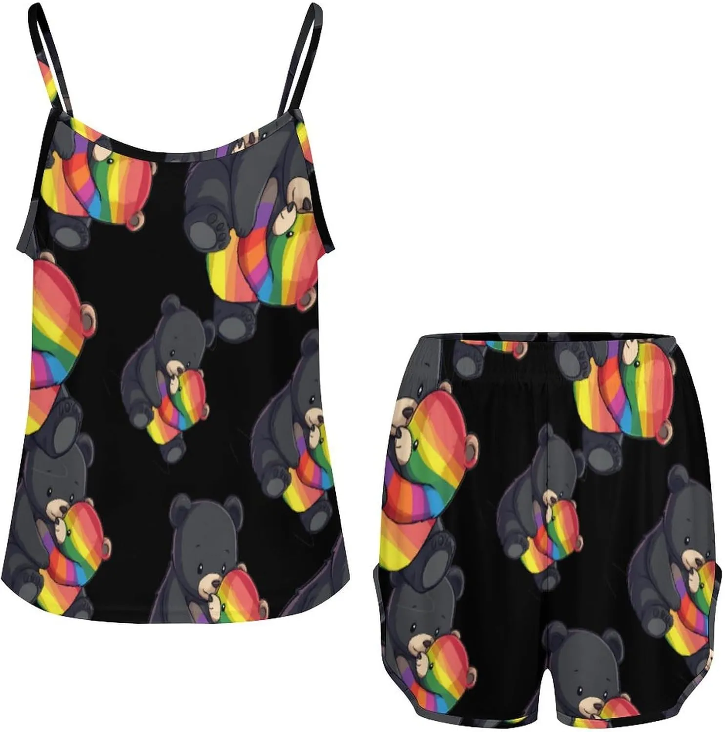 Rainbow Mama Bear Hug Love Pajamas for Women Set Tank Top Pjs And Shorts Sleepwear Loungewear Sets