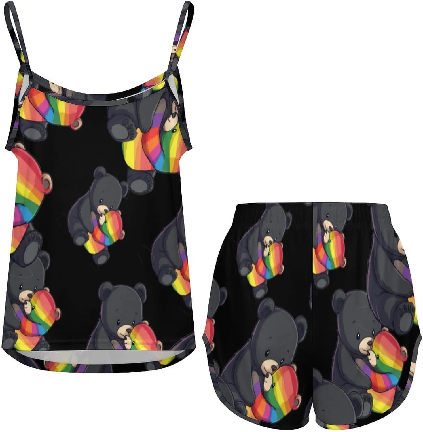 Rainbow Mama Bear Hug Love Pajamas for Women Set Tank Top Pjs And Shorts Sleepwear Loungewear Sets