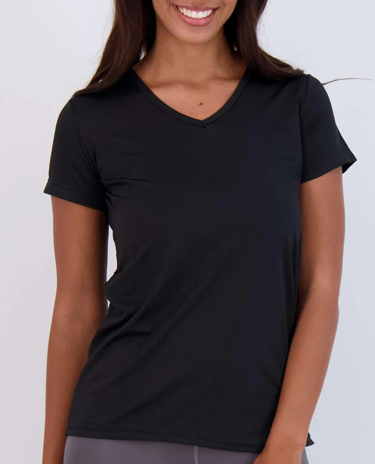 Real Essentials 5 Pack: Women's Short Sleeve V-Neck Activewear T-Shirt Dry-Fit Wicking Yoga Top (Available in Plus)