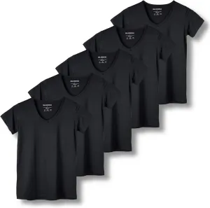 Real Essentials 5 Pack: Women's Short Sleeve V-Neck Activewear T-Shirt Dry-Fit Wicking Yoga Top (Available in Plus)