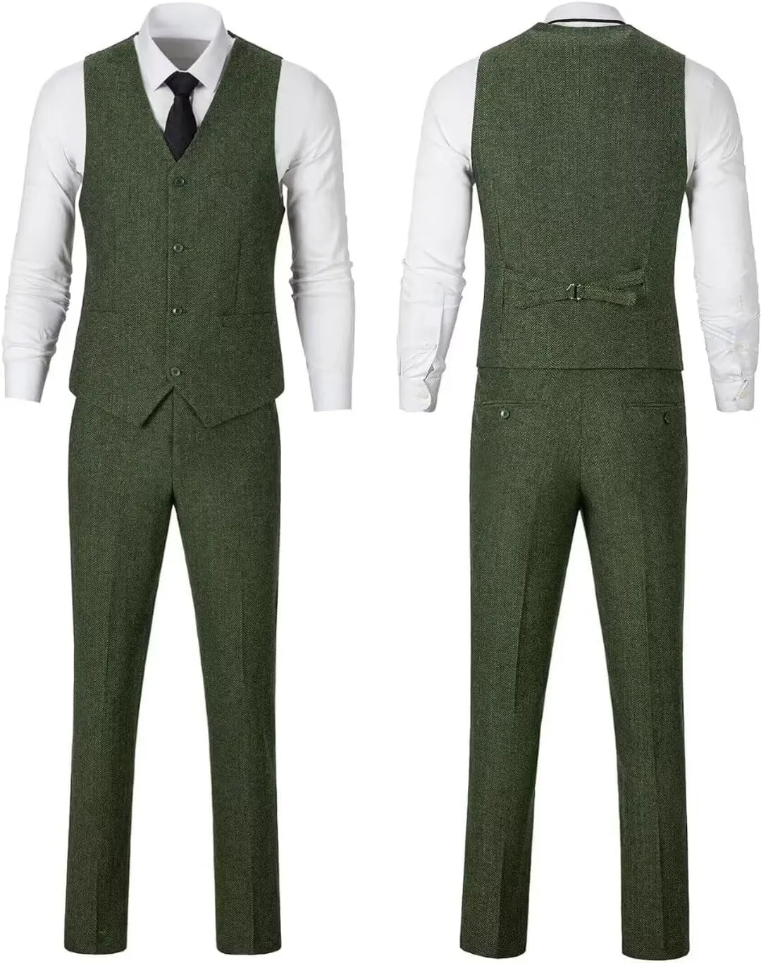 Retro 3 Piece Herringbone Tweed Suit Men's Wool Tuxedos Set Prom Brown Jacket Blazer Vest Pants Themed Wedding