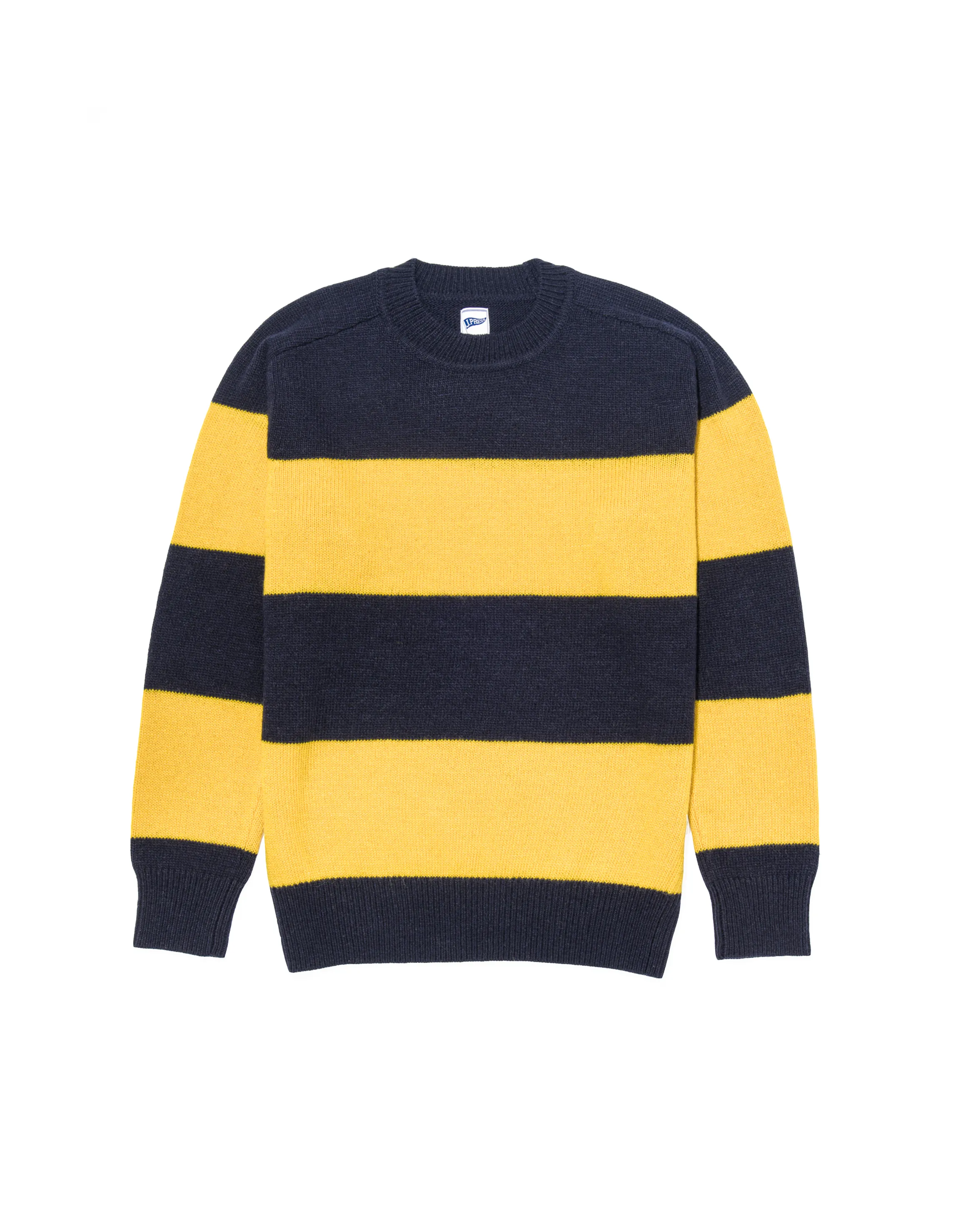 RUGBY STRIPE CREW NECK SWEATER - YELLOW/NAVY