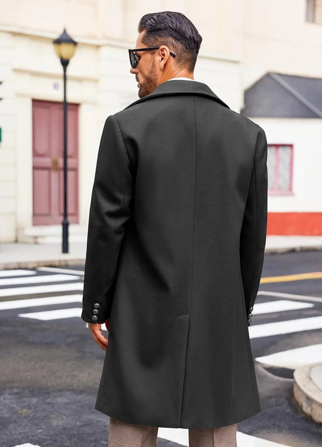 Runcati Mens Double Breasted Trench Coat Notch Lapel Peacoat Mid Long Winter Classic Overcoat