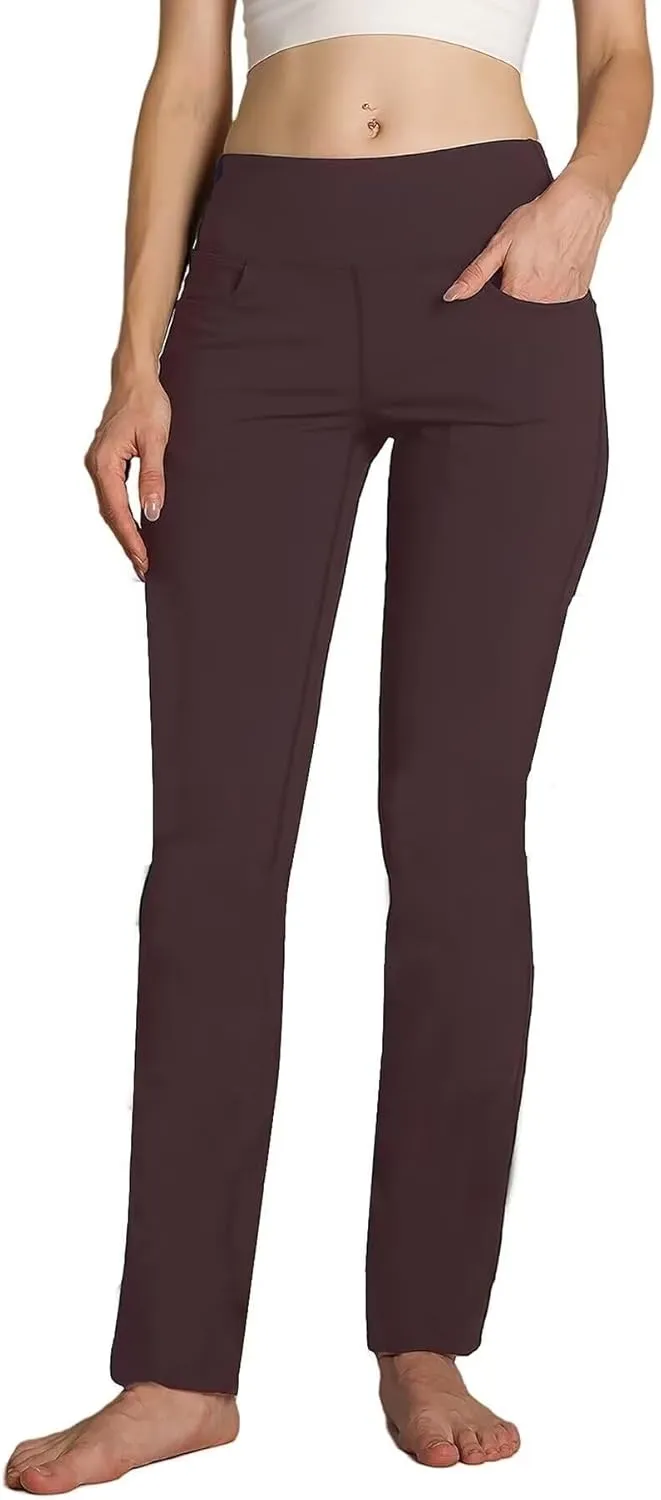 Safort Women's Yoga Pants Straight Leg Yoga Dress Pants 28"/30"/32"/34" Long Tall Inseam Stretch Slacks Pocket for Workout