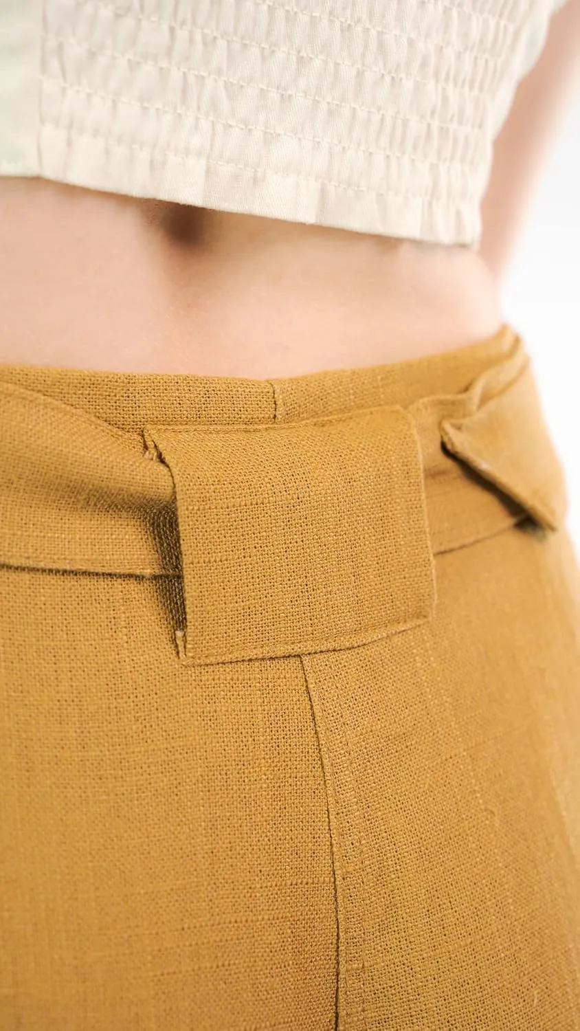 SANDY & SID Womens Pants Linen Crop High Rise *Small Size* Straight Leg Trousers Fabric Belt Business Office Work Casual Wear