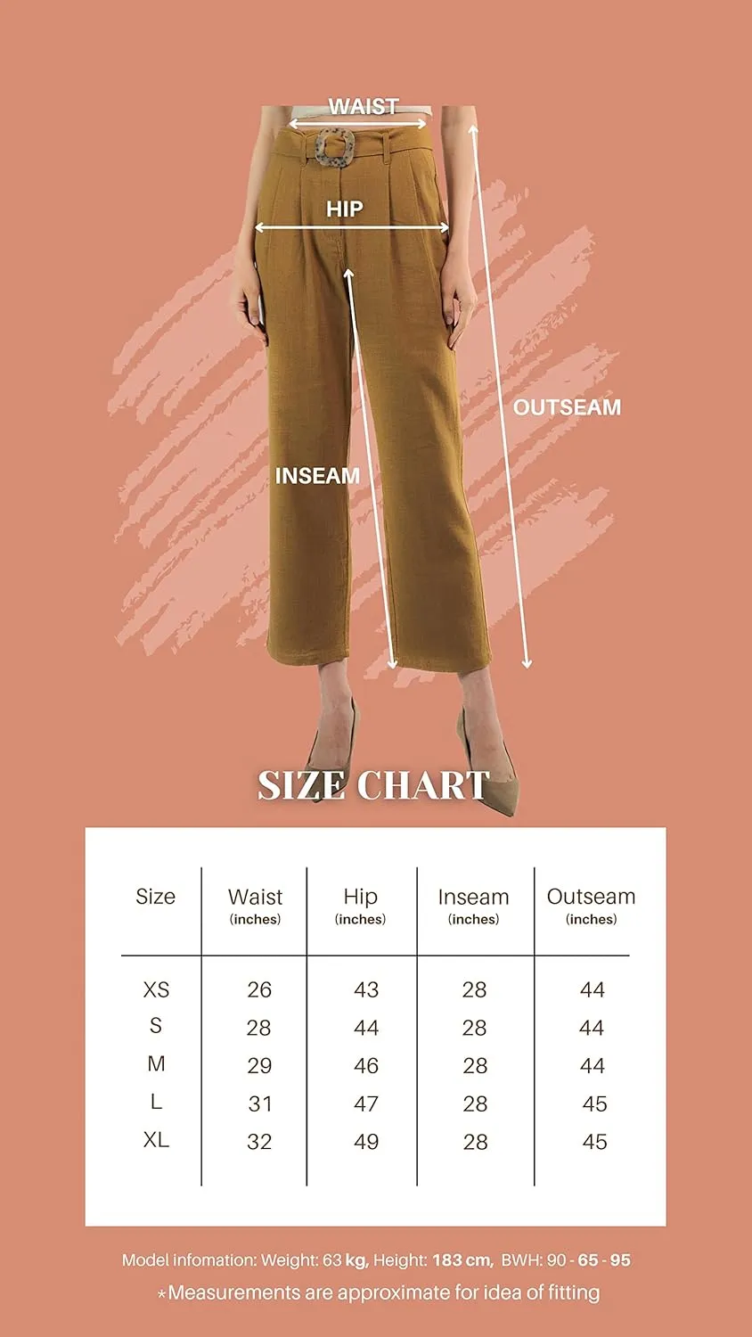 SANDY & SID Womens Pants Linen Crop High Rise *Small Size* Straight Leg Trousers Fabric Belt Business Office Work Casual Wear
