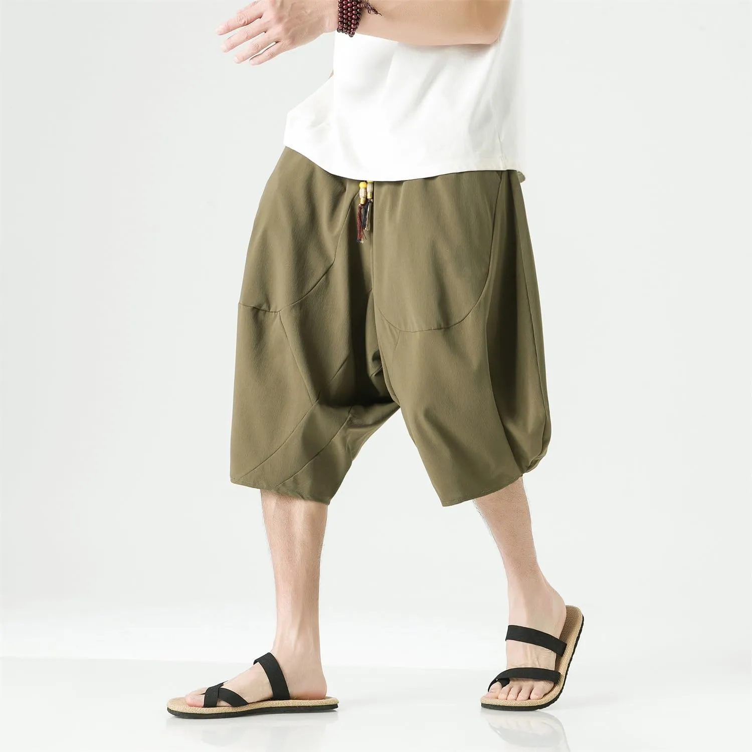 Seidarise Men's Cotton Linen Harem Pants Casual Loose Hippie Yoga Beach Pants