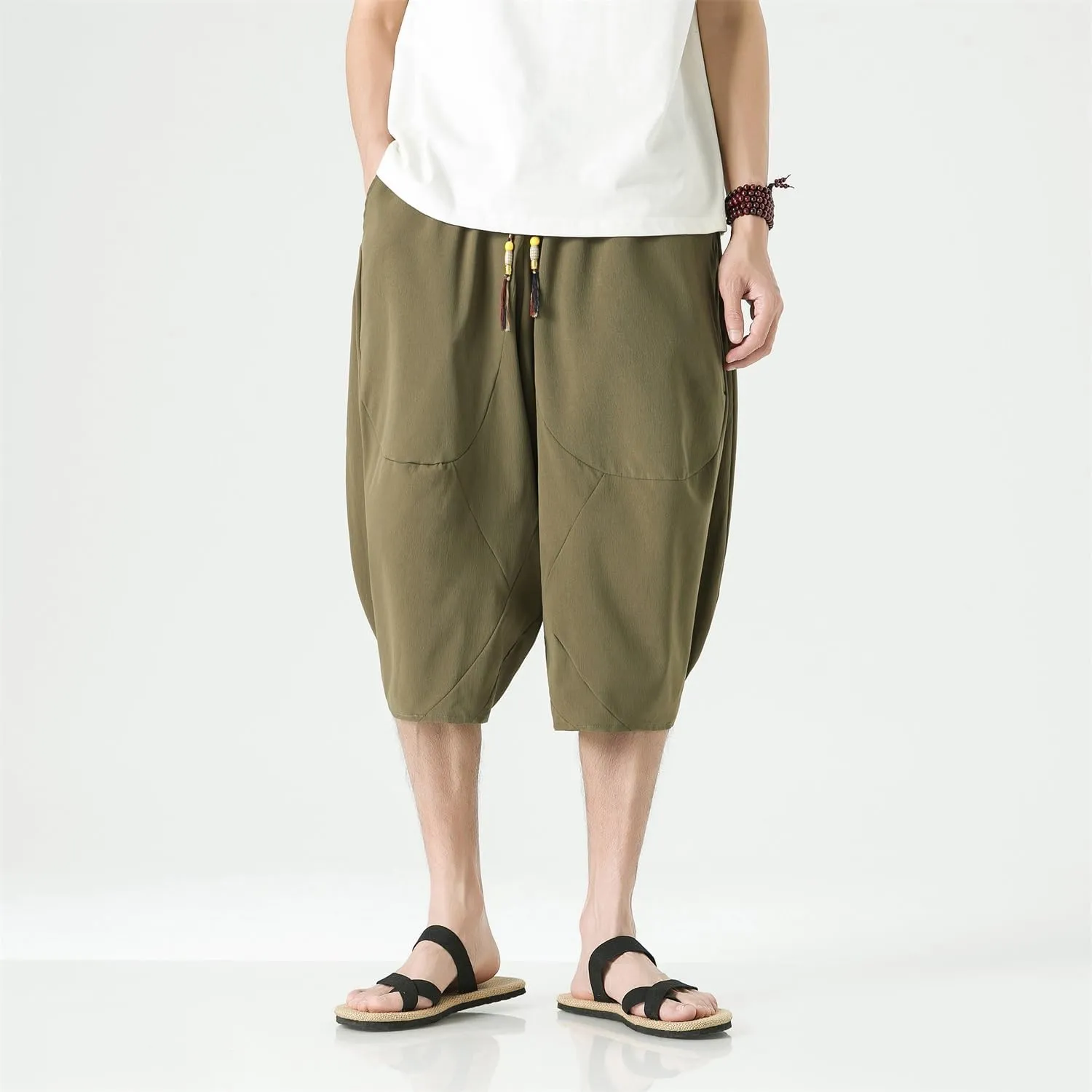 Seidarise Men's Cotton Linen Harem Pants Casual Loose Hippie Yoga Beach Pants