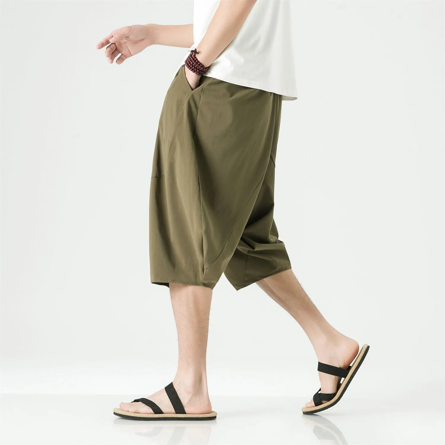Seidarise Men's Cotton Linen Harem Pants Casual Loose Hippie Yoga Beach Pants