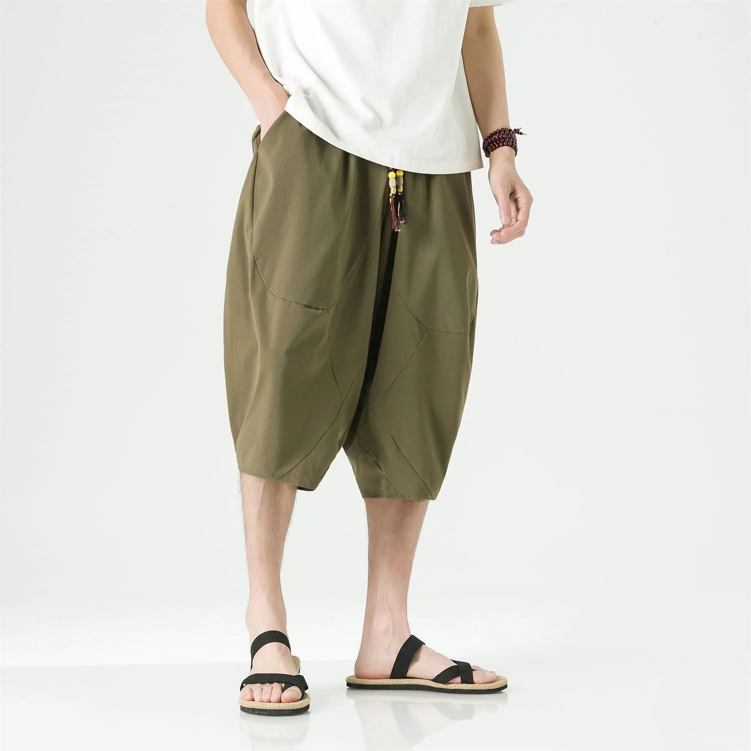 Seidarise Men's Cotton Linen Harem Pants Casual Loose Hippie Yoga Beach Pants