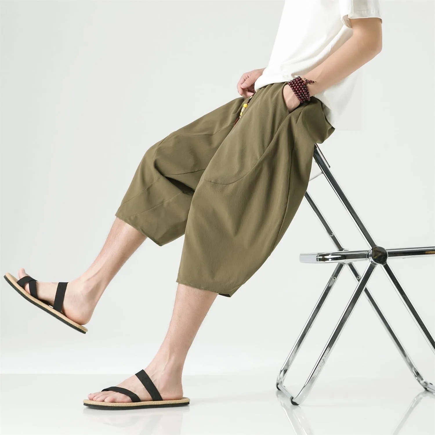 Seidarise Men's Cotton Linen Harem Pants Casual Loose Hippie Yoga Beach Pants