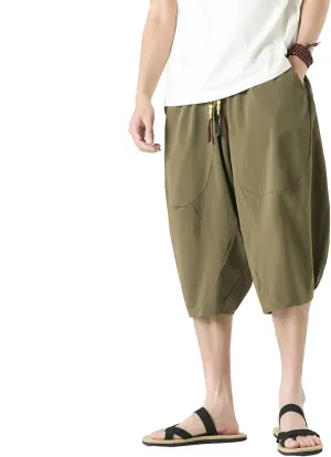 Seidarise Men's Cotton Linen Harem Pants Casual Loose Hippie Yoga Beach Pants