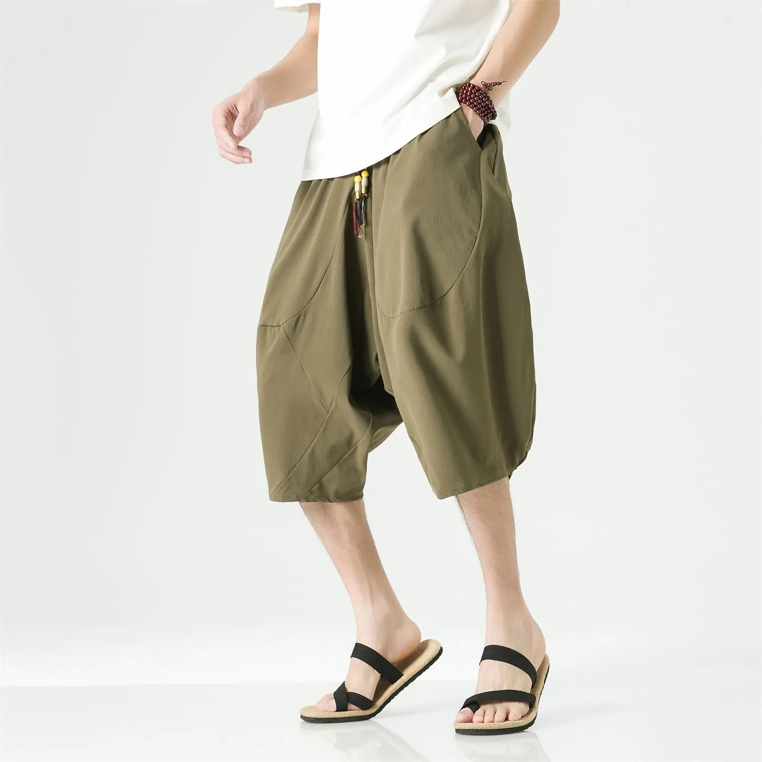 Seidarise Men's Cotton Linen Harem Pants Casual Loose Hippie Yoga Beach Pants