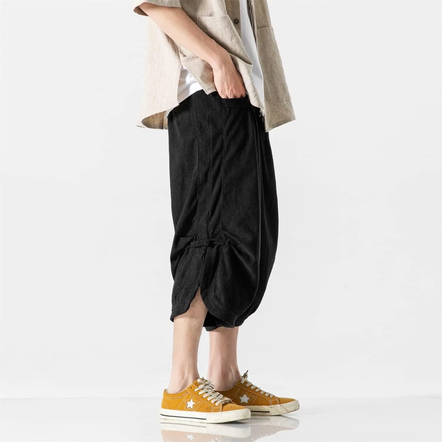 Seidarise Men's Harem Capri Pants, Wide Leg Mens Capris, Summer Linen Pants