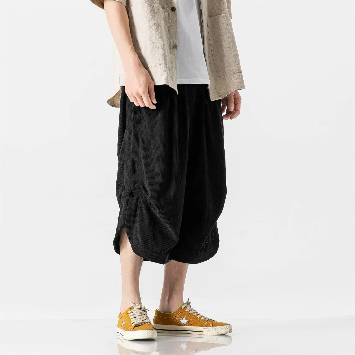 Seidarise Men's Harem Capri Pants, Wide Leg Mens Capris, Summer Linen Pants