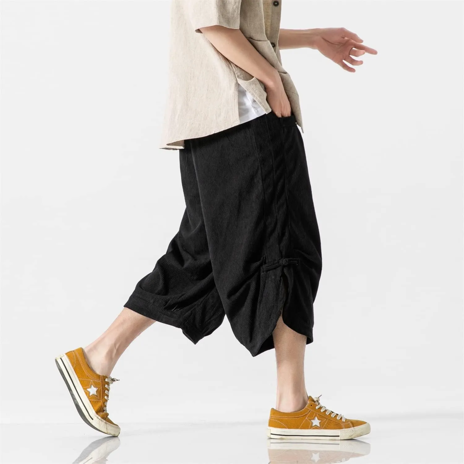Seidarise Men's Harem Capri Pants, Wide Leg Mens Capris, Summer Linen Pants