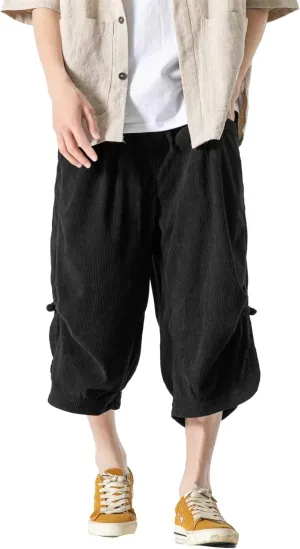 Seidarise Men's Harem Capri Pants, Wide Leg Mens Capris, Summer Linen Pants