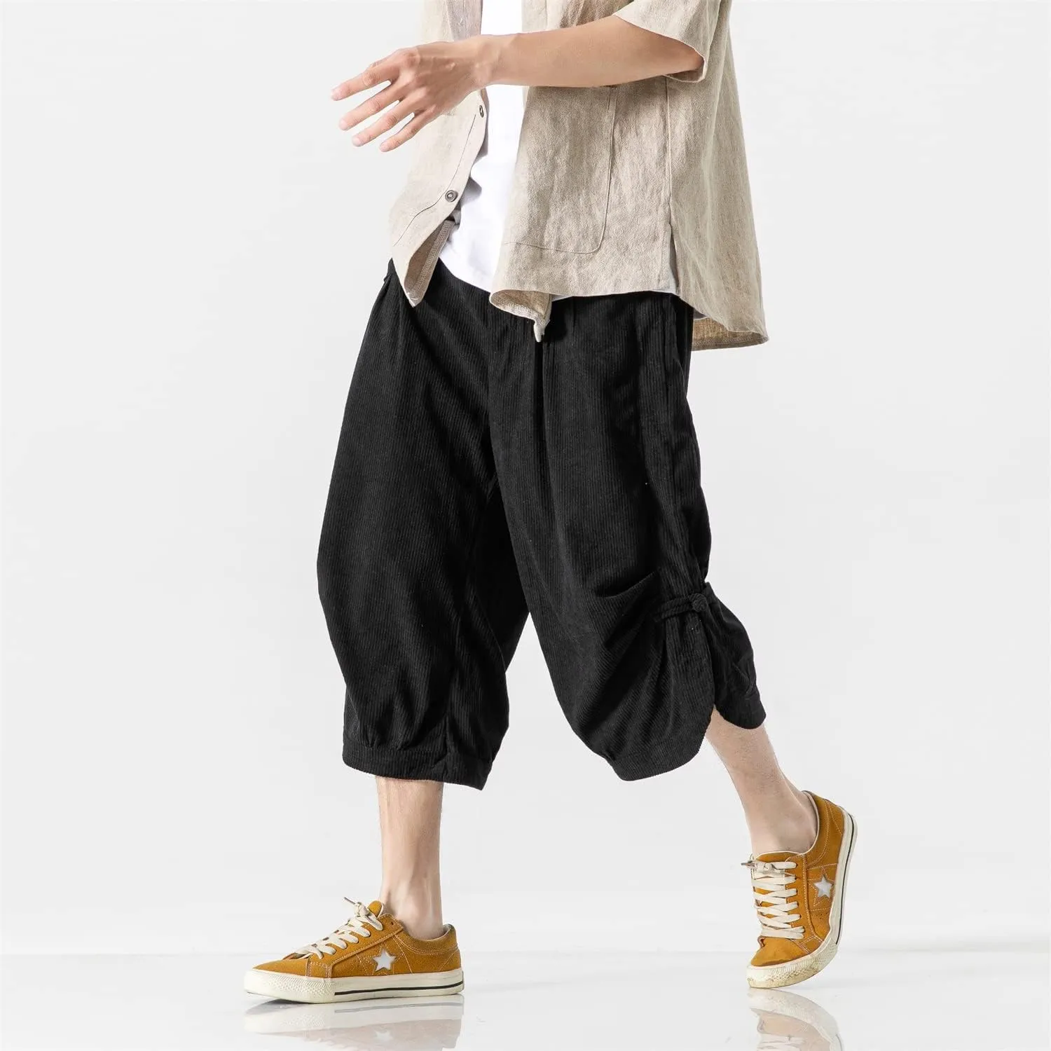 Seidarise Men's Harem Capri Pants, Wide Leg Mens Capris, Summer Linen Pants