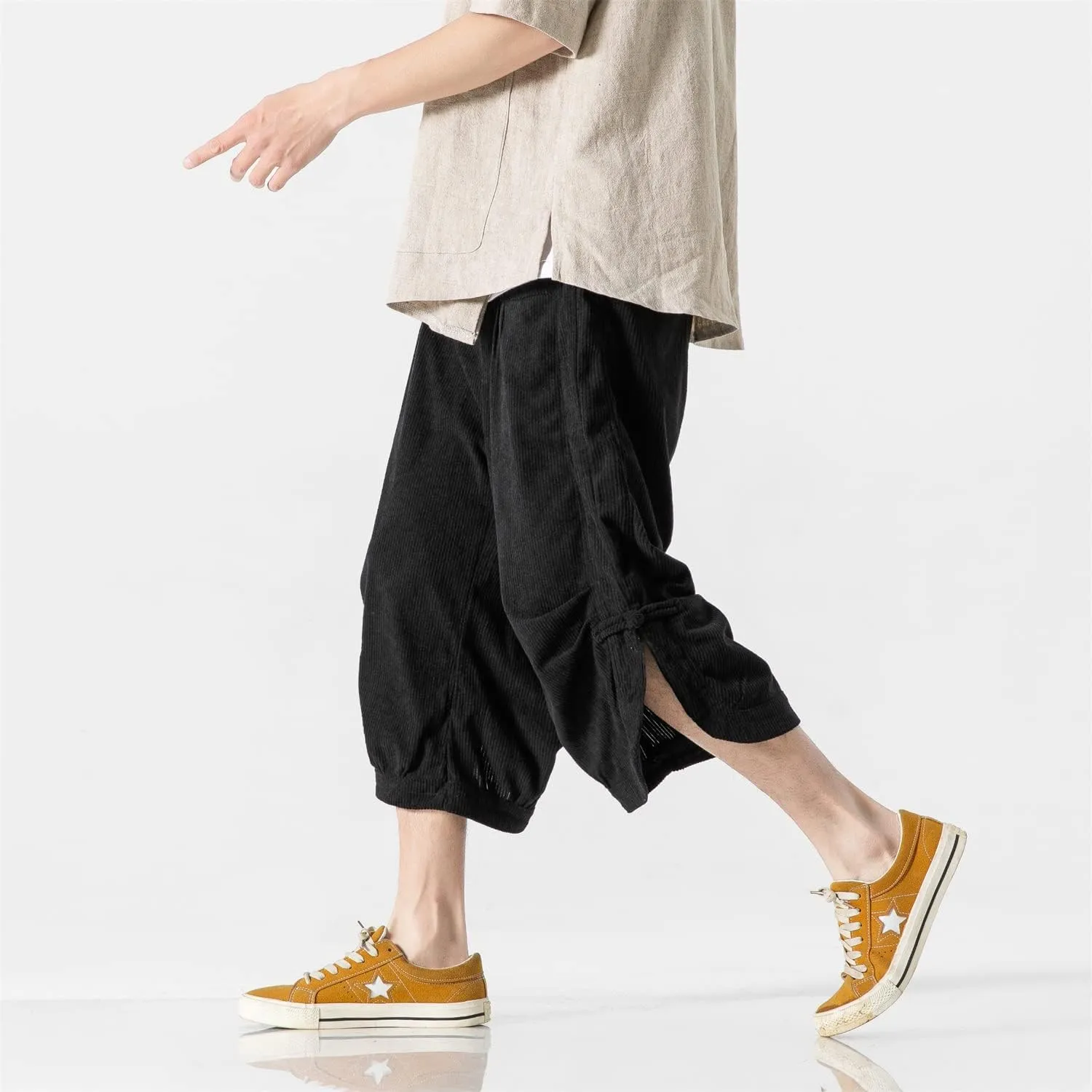 Seidarise Men's Harem Capri Pants, Wide Leg Mens Capris, Summer Linen Pants