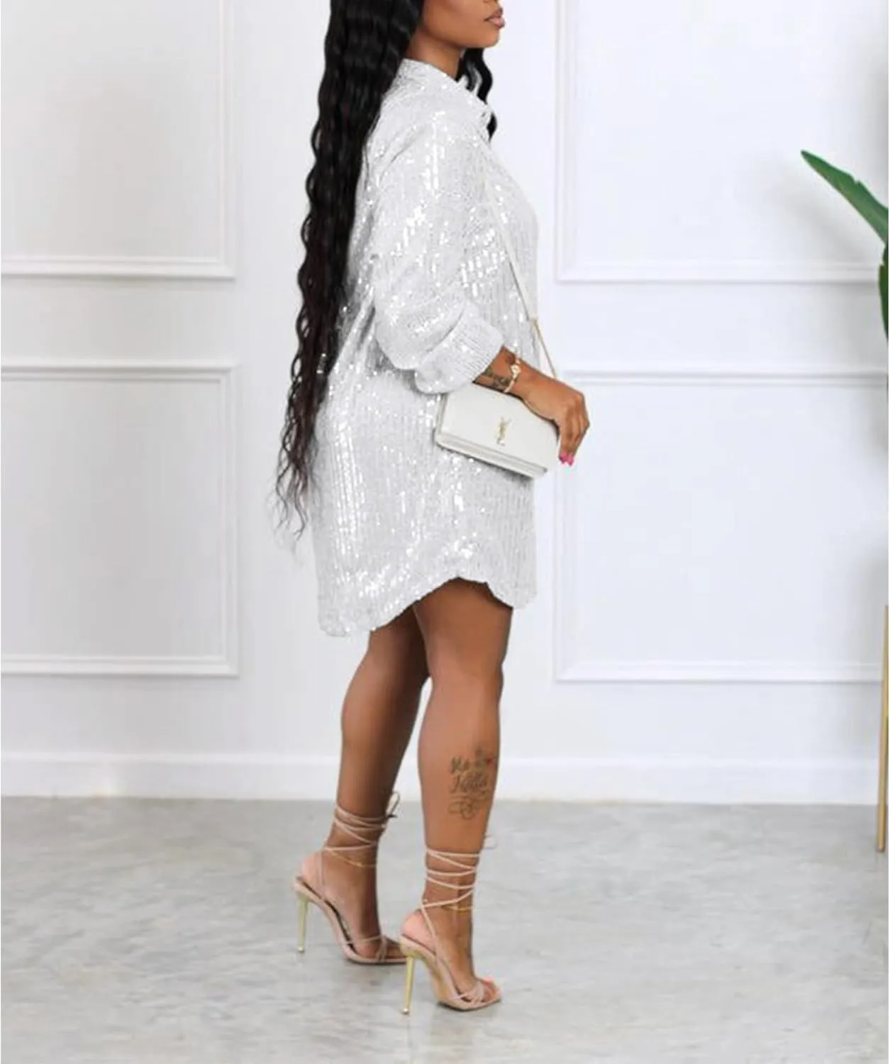 Sequin Dress for Women Long Sleeve V Neck Sparkly Shirt Dresses Birthday Dress Party Dresses