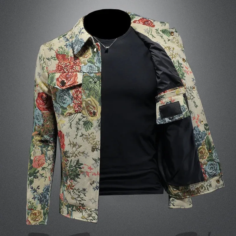 Single Breasted Men's Floral Jacquard Coat
