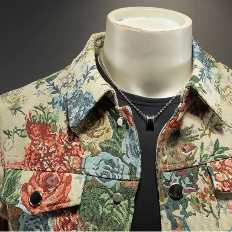Single Breasted Men's Floral Jacquard Coat