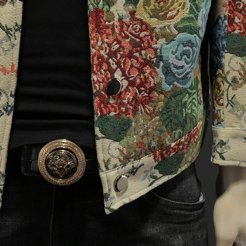 Single Breasted Men's Floral Jacquard Coat