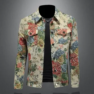 Single Breasted Men's Floral Jacquard Coat