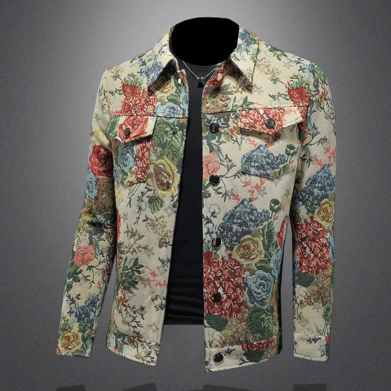 Single Breasted Men's Floral Jacquard Coat