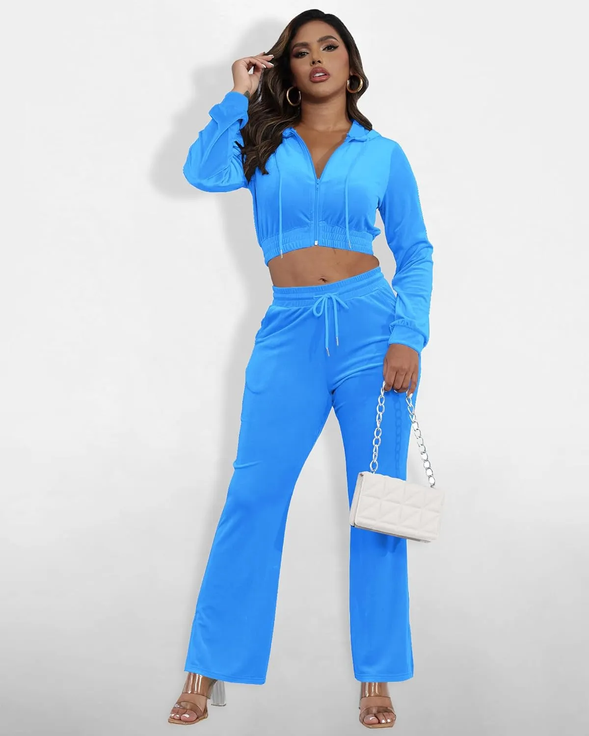 SMSN Women Sweatsuits Set Velvet 2 Piece Tracksuit Outfits Velour Jogging Long Sleeve Sweat Hoodie and Sweatpants Set