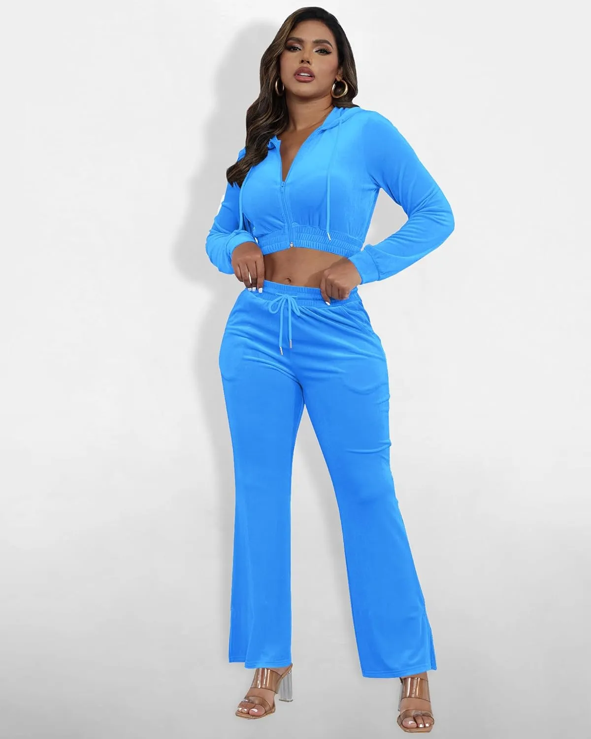 SMSN Women Sweatsuits Set Velvet 2 Piece Tracksuit Outfits Velour Jogging Long Sleeve Sweat Hoodie and Sweatpants Set