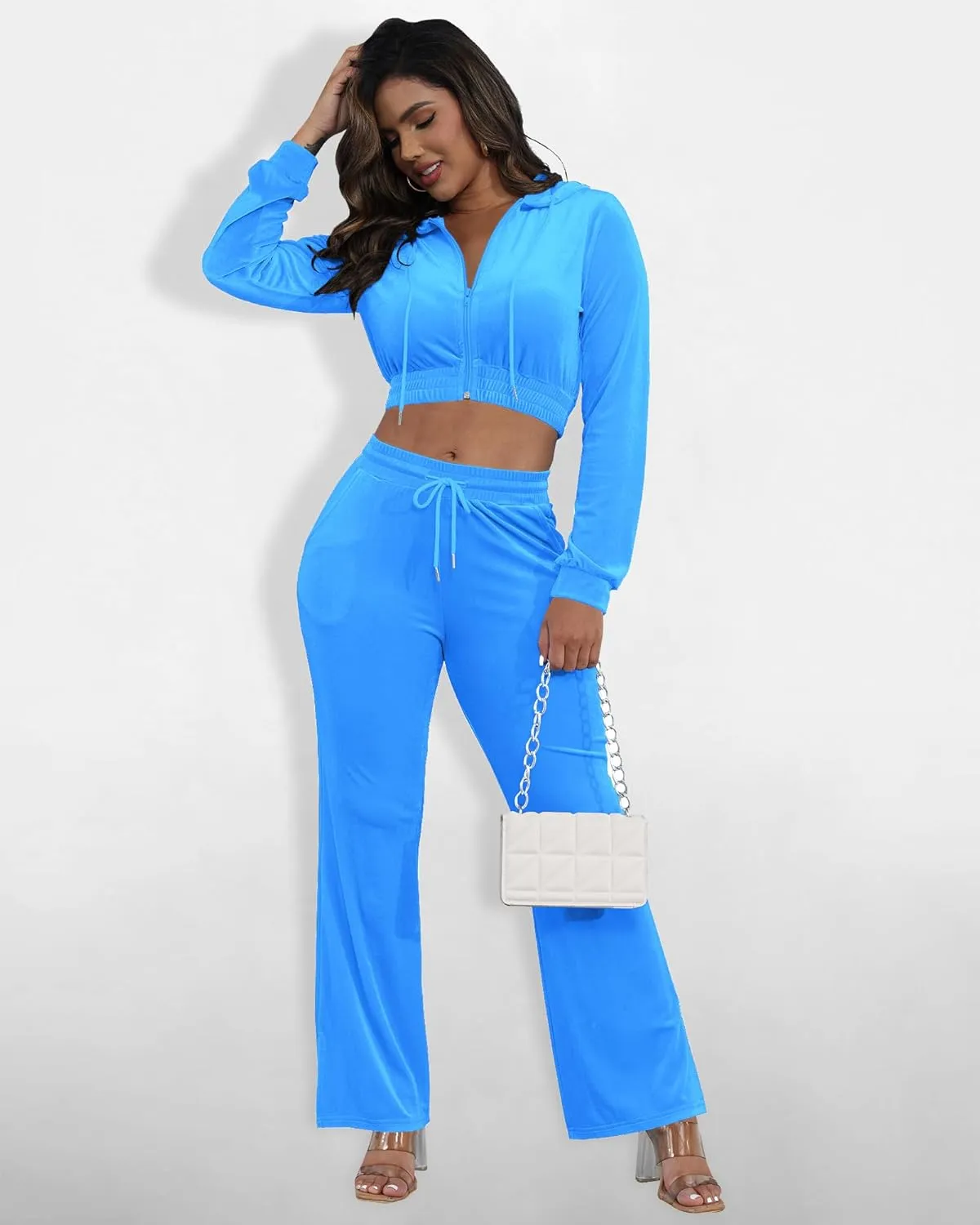 SMSN Women Sweatsuits Set Velvet 2 Piece Tracksuit Outfits Velour Jogging Long Sleeve Sweat Hoodie and Sweatpants Set