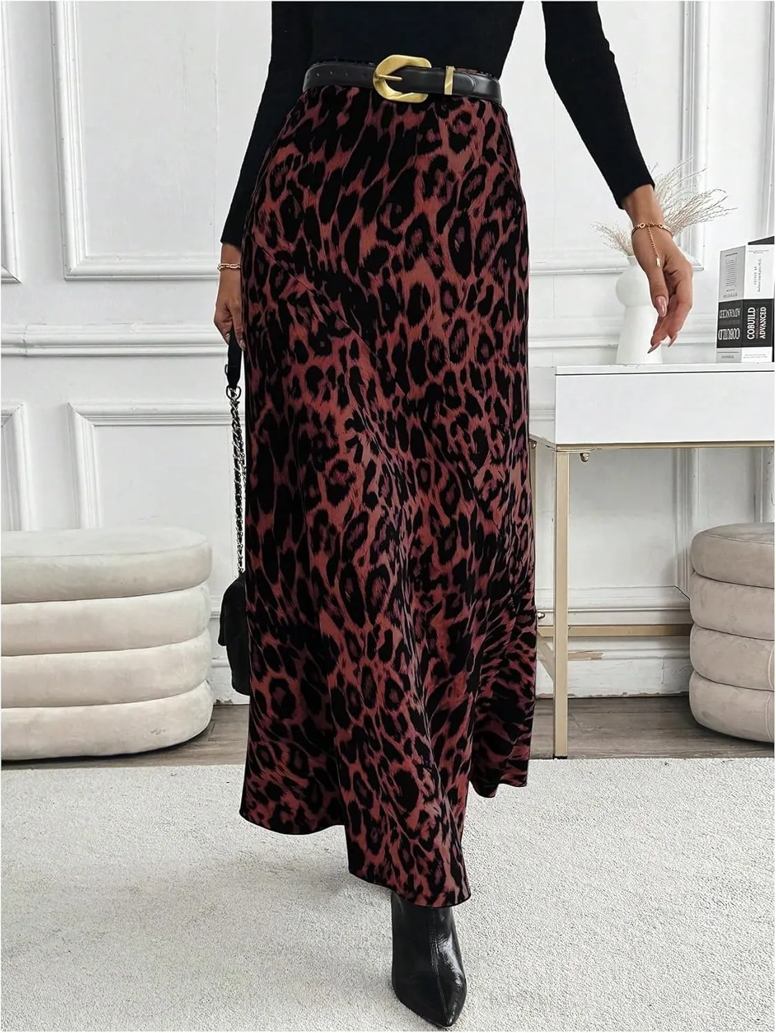 SOLY HUX Women's Leopard Print Maxi Skirt High Waisted Casual Long Skirts