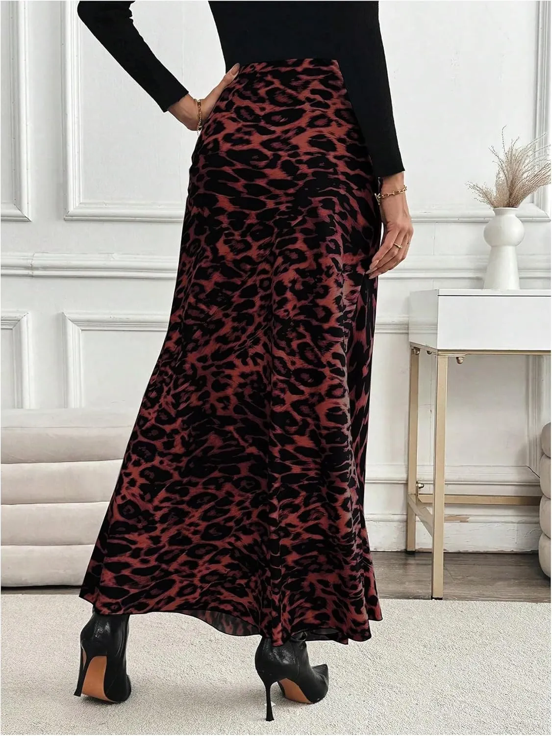 SOLY HUX Women's Leopard Print Maxi Skirt High Waisted Casual Long Skirts