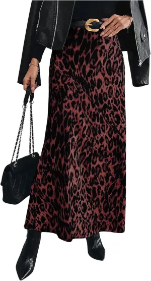 SOLY HUX Women's Leopard Print Maxi Skirt High Waisted Casual Long Skirts