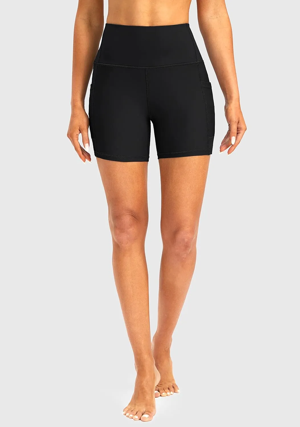 Soothfeel Women's High Waisted Swim Board Shorts 5 Inch UPF 50  Tummy Control Bathing Suit Bottoms for Women with Pockets