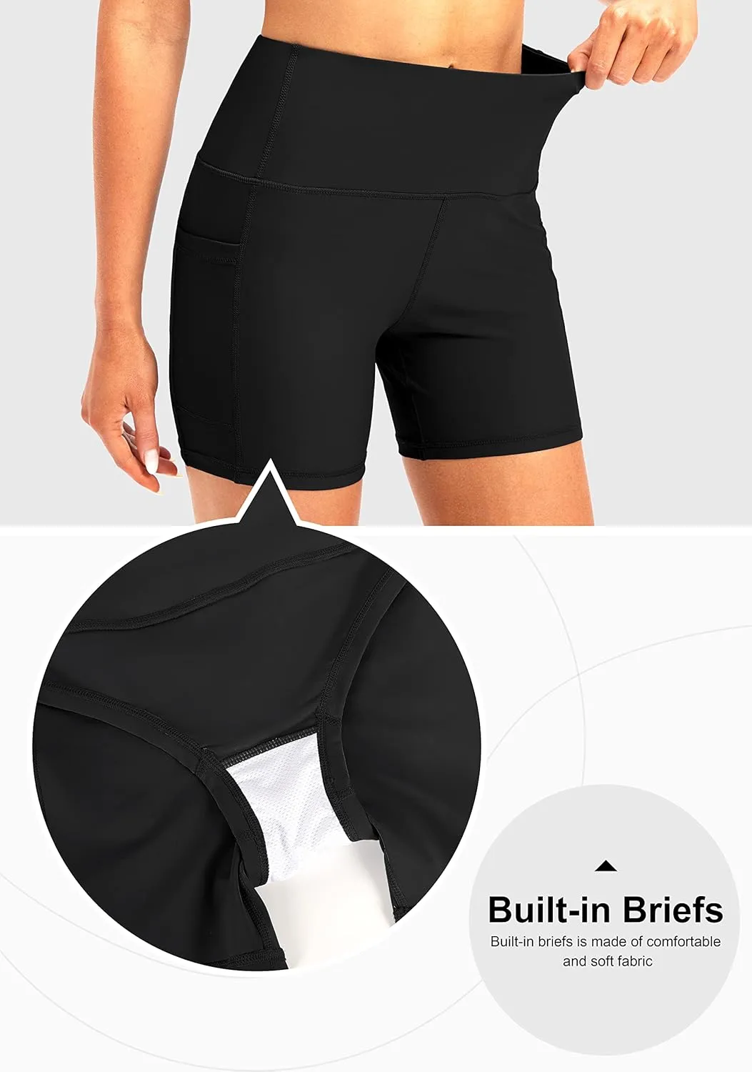 Soothfeel Women's High Waisted Swim Board Shorts 5 Inch UPF 50  Tummy Control Bathing Suit Bottoms for Women with Pockets