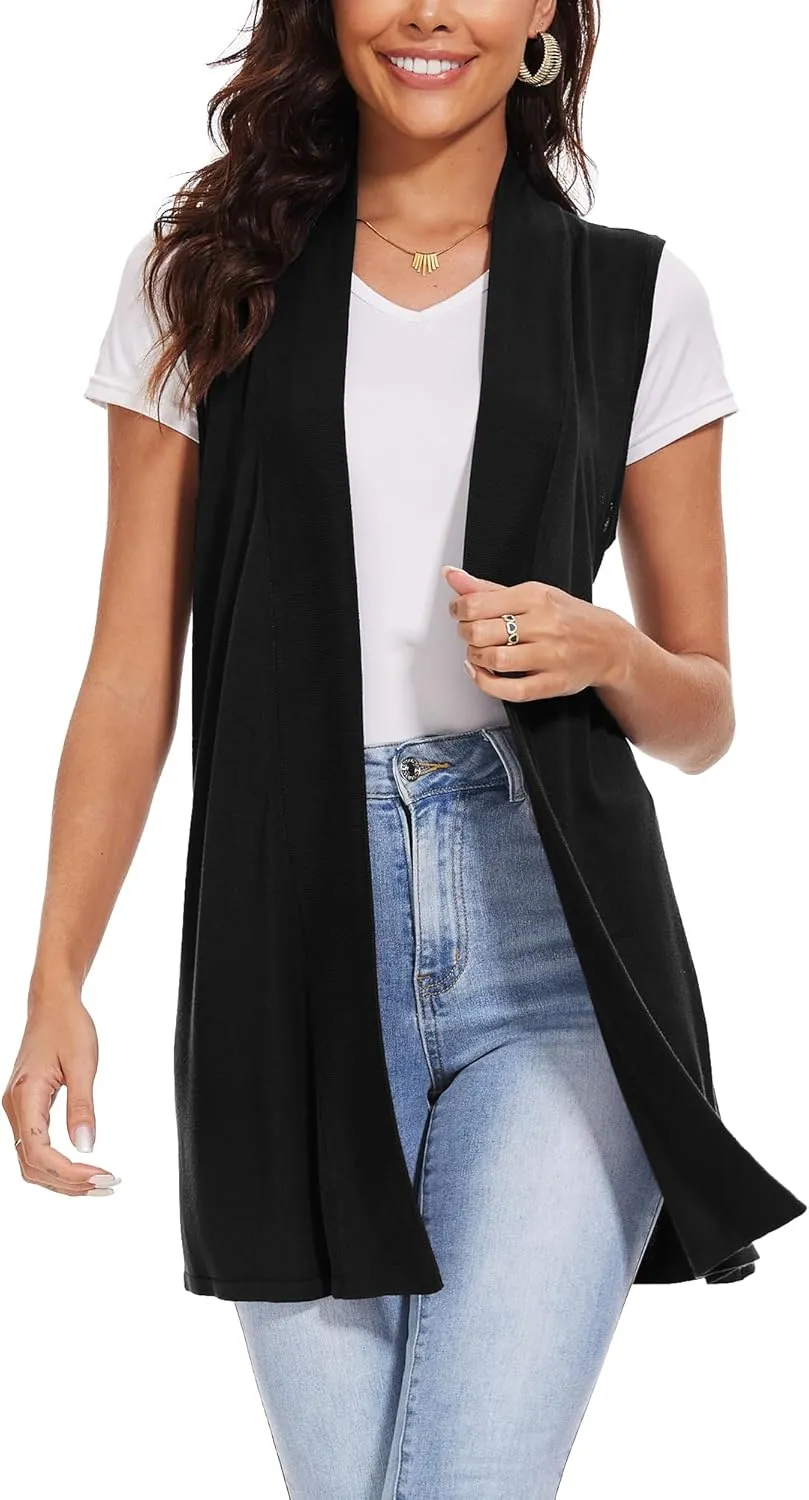 Spicy Sandia Women's Long Knit Cardigan Vest Sleeveless Open Front Casual Sweater Duster