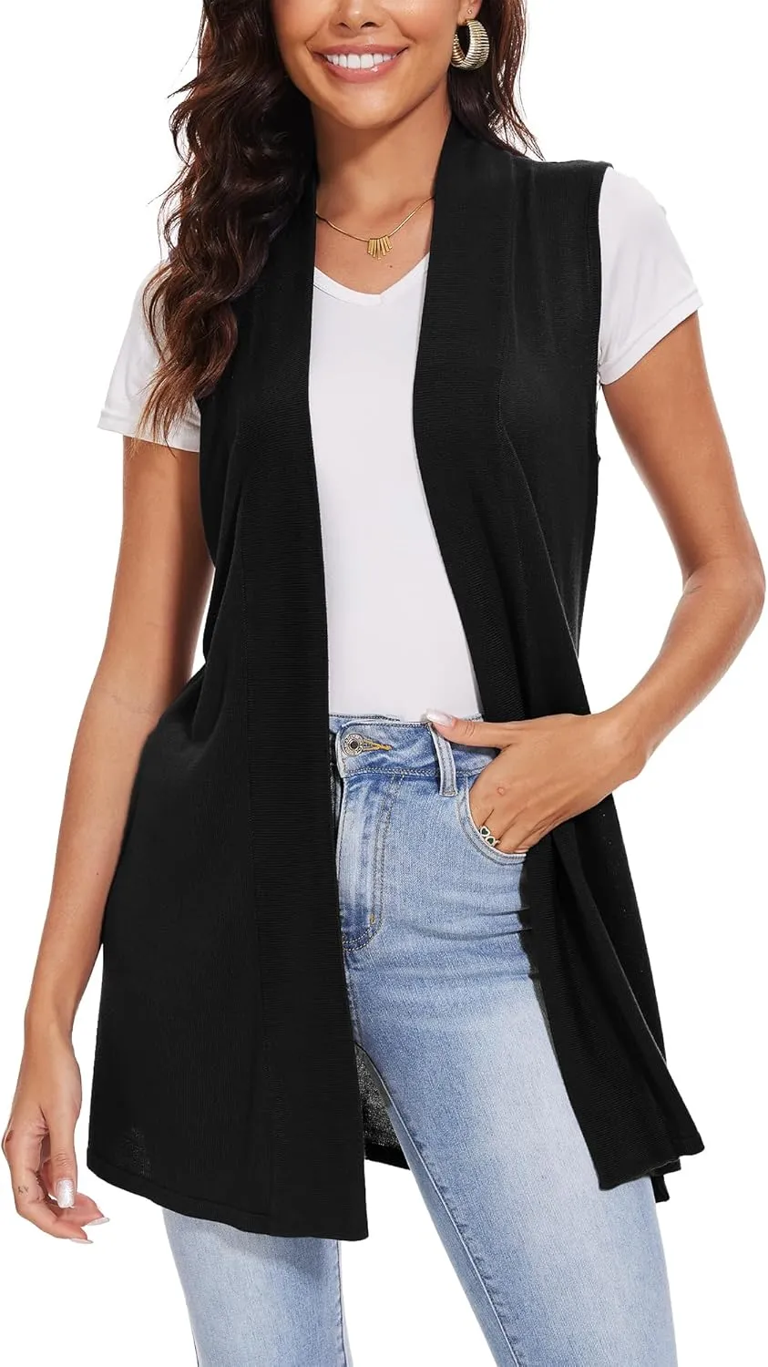 Spicy Sandia Women's Long Knit Cardigan Vest Sleeveless Open Front Casual Sweater Duster